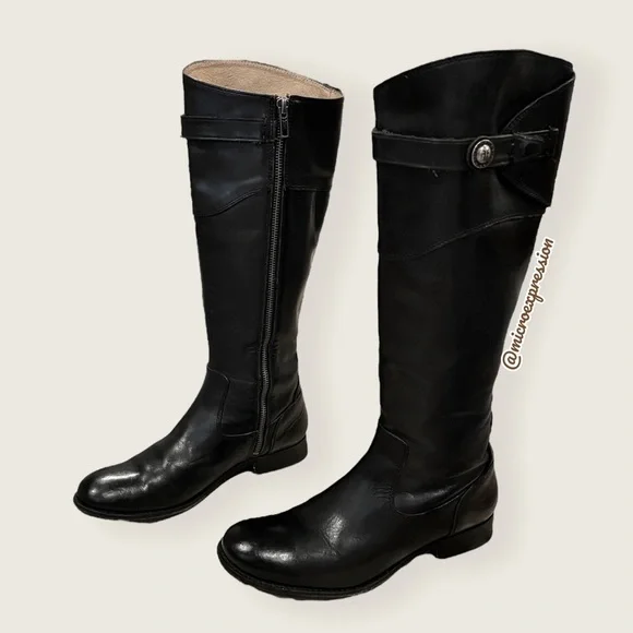 $438 Frye Molly Button Black Leather Equestrian Tall Knee High Zip Up WinterBoot - Picture 9 of 10